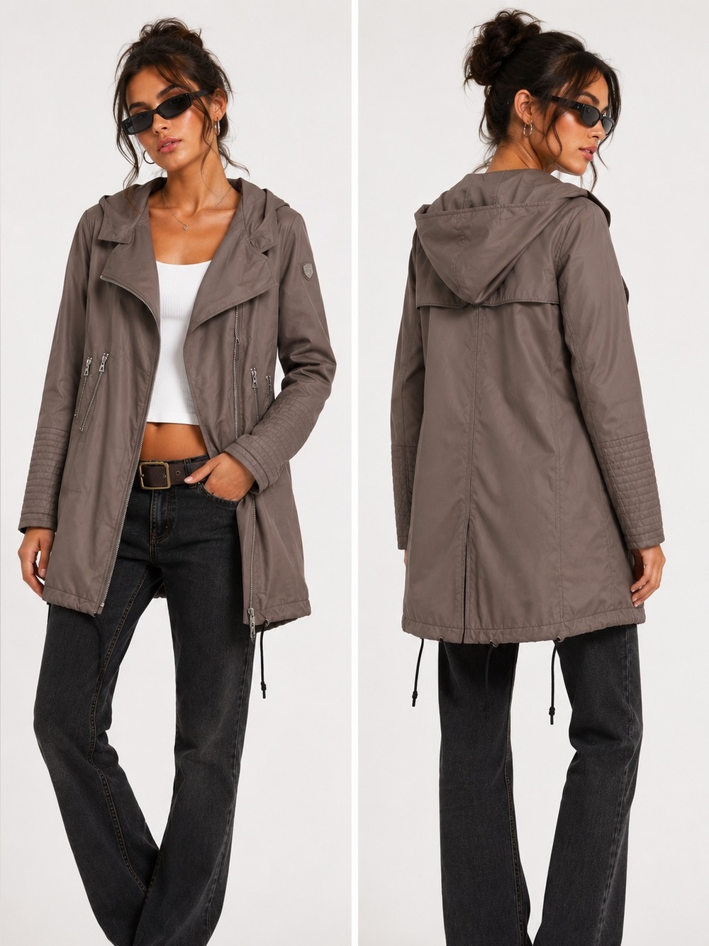 RUDSAK Taupe Brown Leather Long Moto Jacket